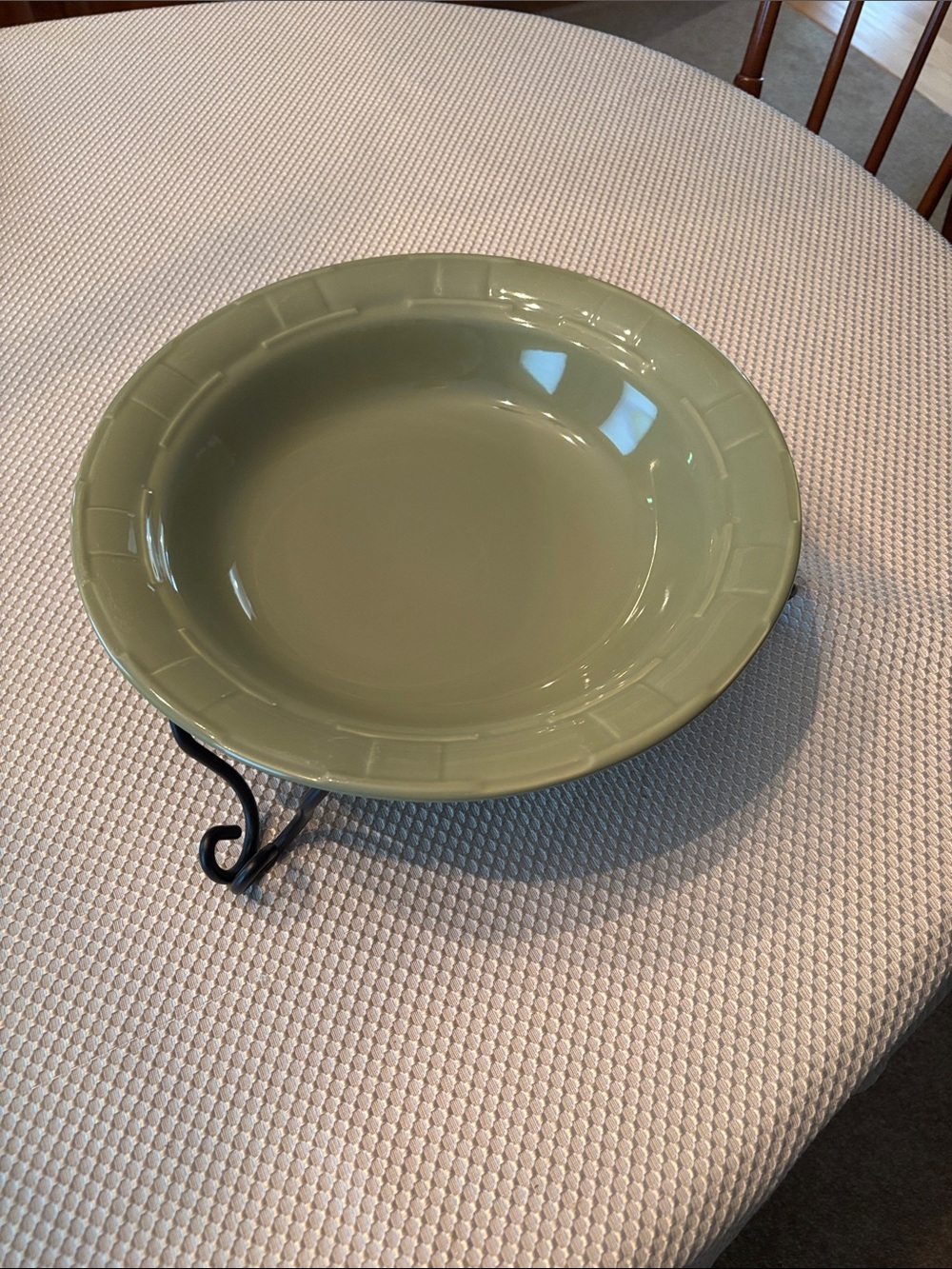 Longaberger Sage Green Serving Bowl with Wrought Iron Stand